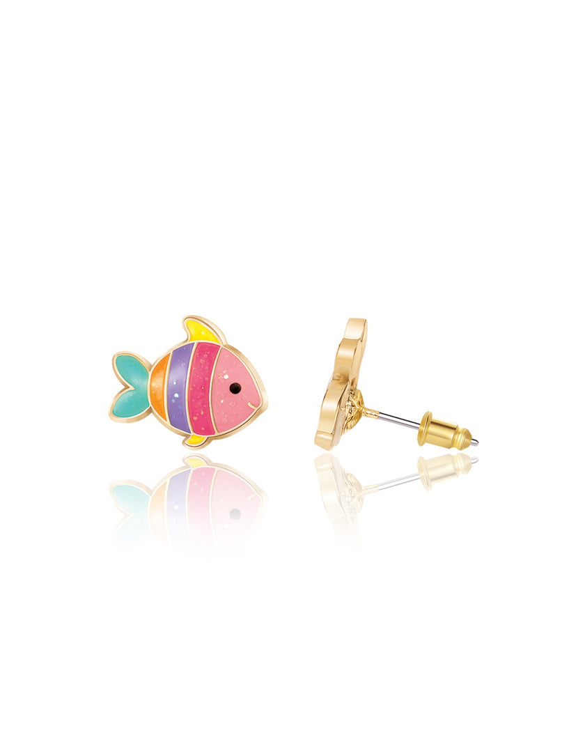 Enamel Stud Earrings - Glitter Rainbow Fish - Girl Nation