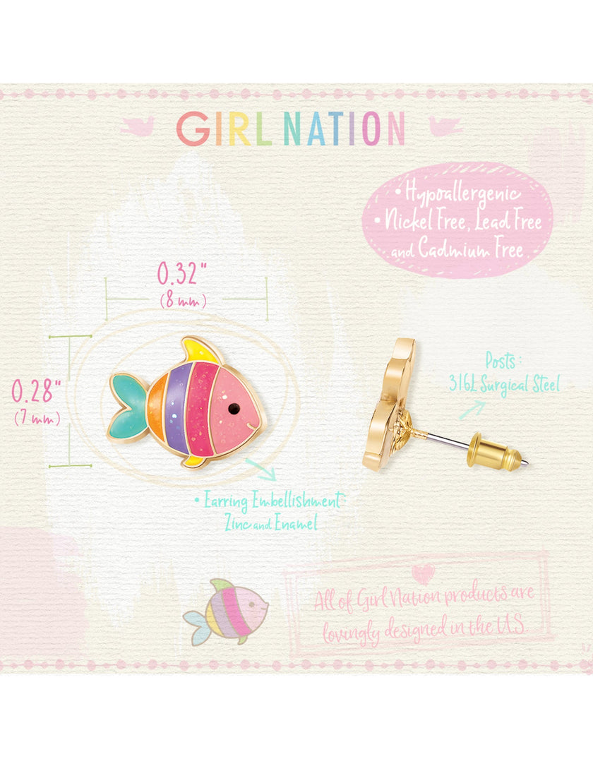 Enamel Stud Earrings - Glitter Rainbow Fish - Girl Nation