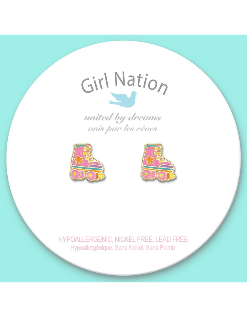 Enamel Stud Earrings - Roller Skates - Girl Nation