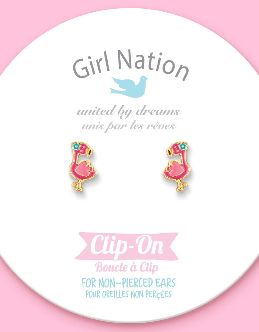 Enamel Clip-on Earrings - Fantastic Flamingo - Girl Nation