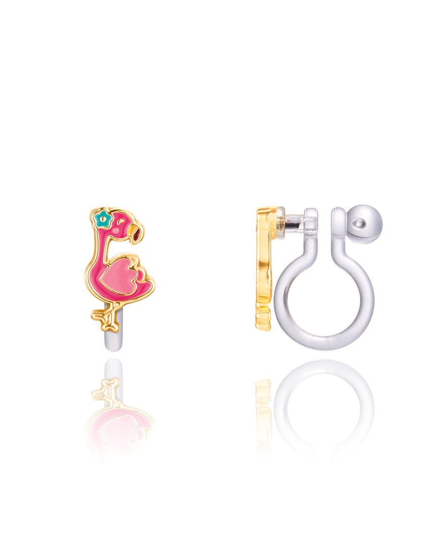 Enamel Clip-on Earrings - Fantastic Flamingo - Girl Nation