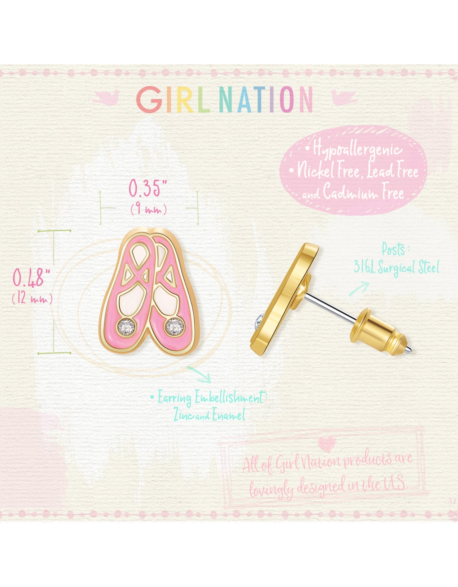 Enamel Studs Earrings - Ballet Slippers - Girl Nation