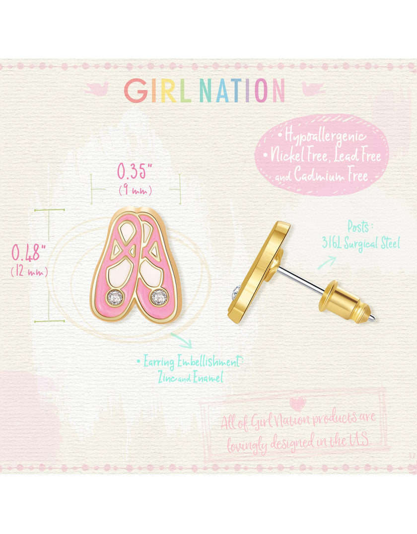 Enamel Studs Earrings - Ballet Slippers - Girl Nation