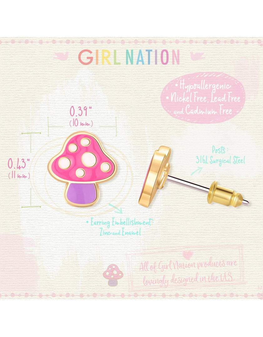 Enamel Stud Earrings - Mini Mushroom - Girl Nation