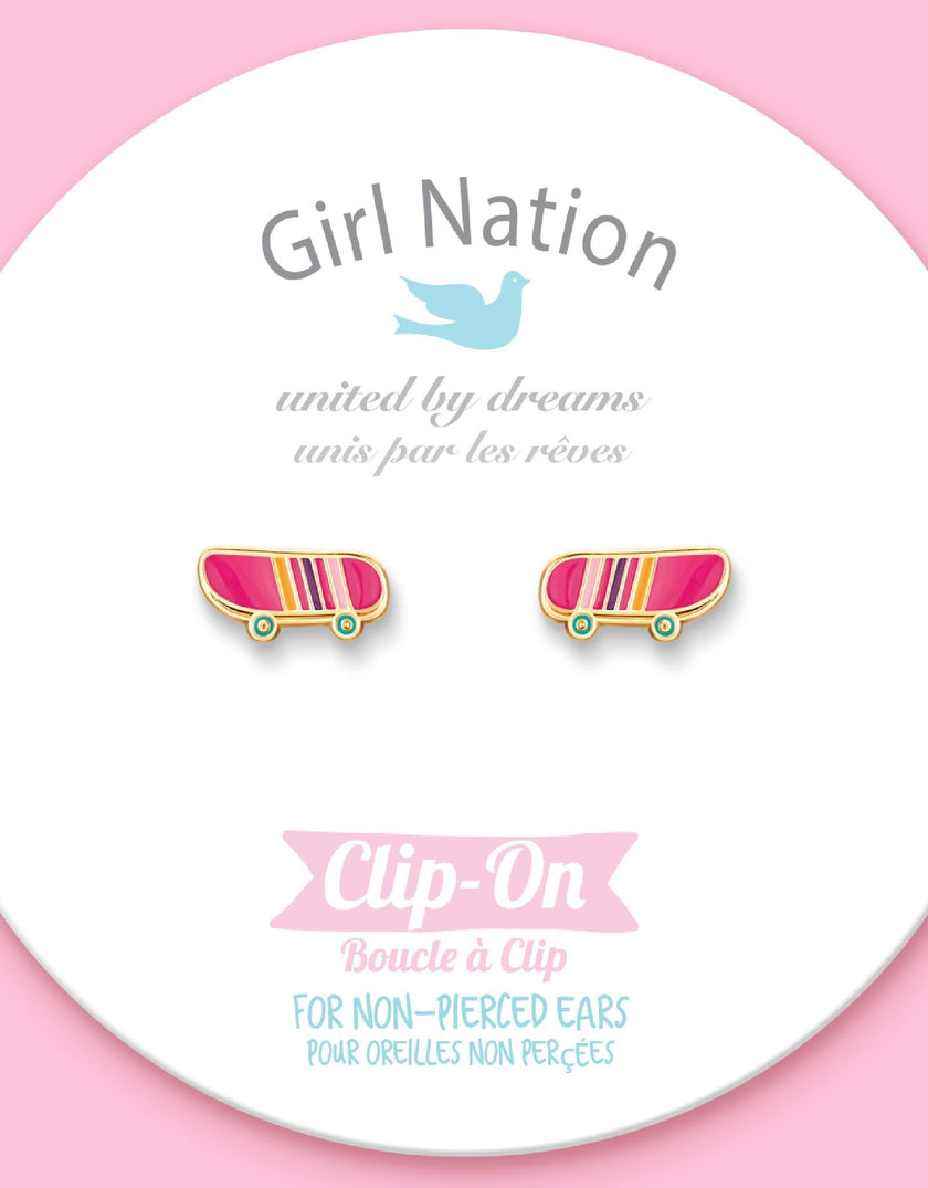 Enamel Clip-on Earrings - Sassy Skateboard - Girl Nation