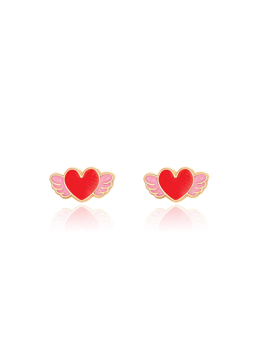 Enamel Stud Earrings - Angel Heart - Girl Nation