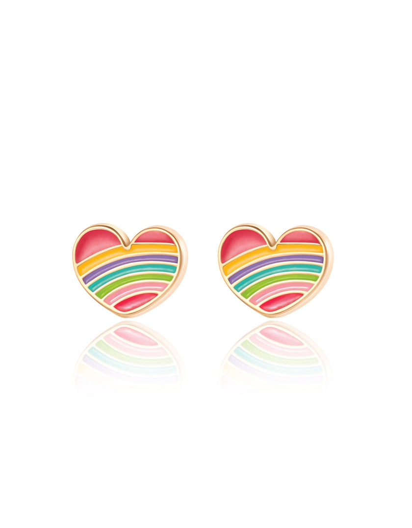 Enamel Stud Earrings - Rainbow Heart - Girl Nation