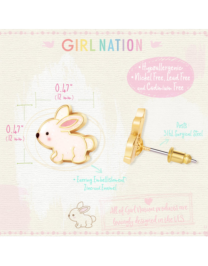 Enamel Stud Earrings - Glitter Rabbit - Girl Nation