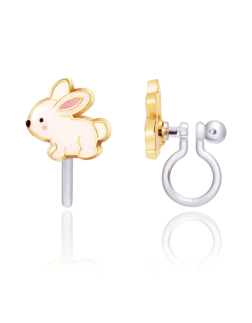 Enamel Clip-on Earrings - Glitter Rabbit - Girl Nation