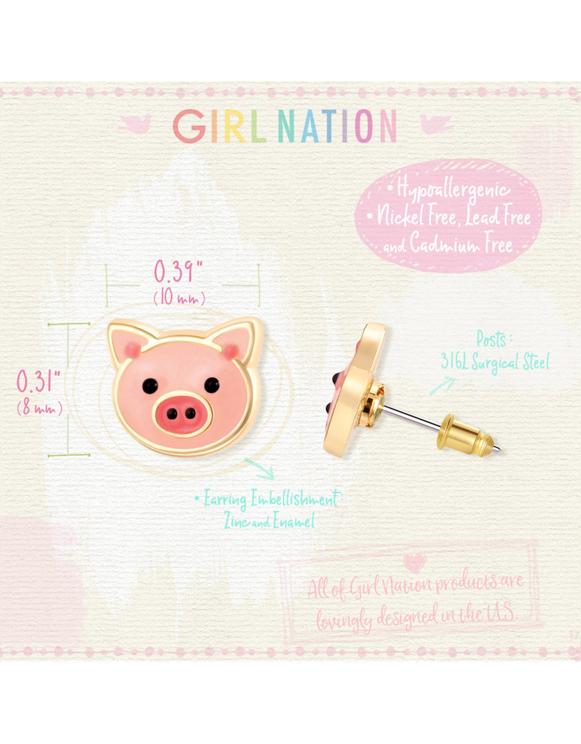 Enamel Stud Earrings - Precious Pig - Girl Nation