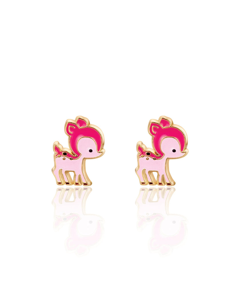 Enamel Stud Earrings - Pink Deer - Girl Nation