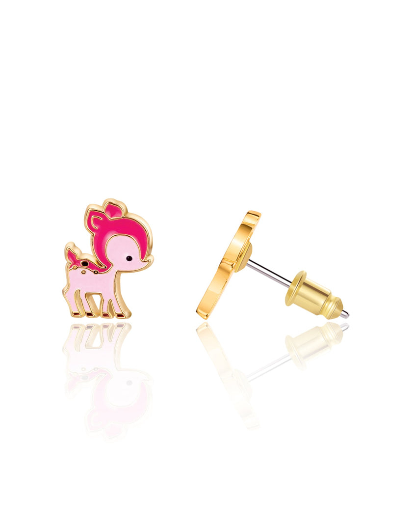 Enamel Stud Earrings - Pink Deer - Girl Nation