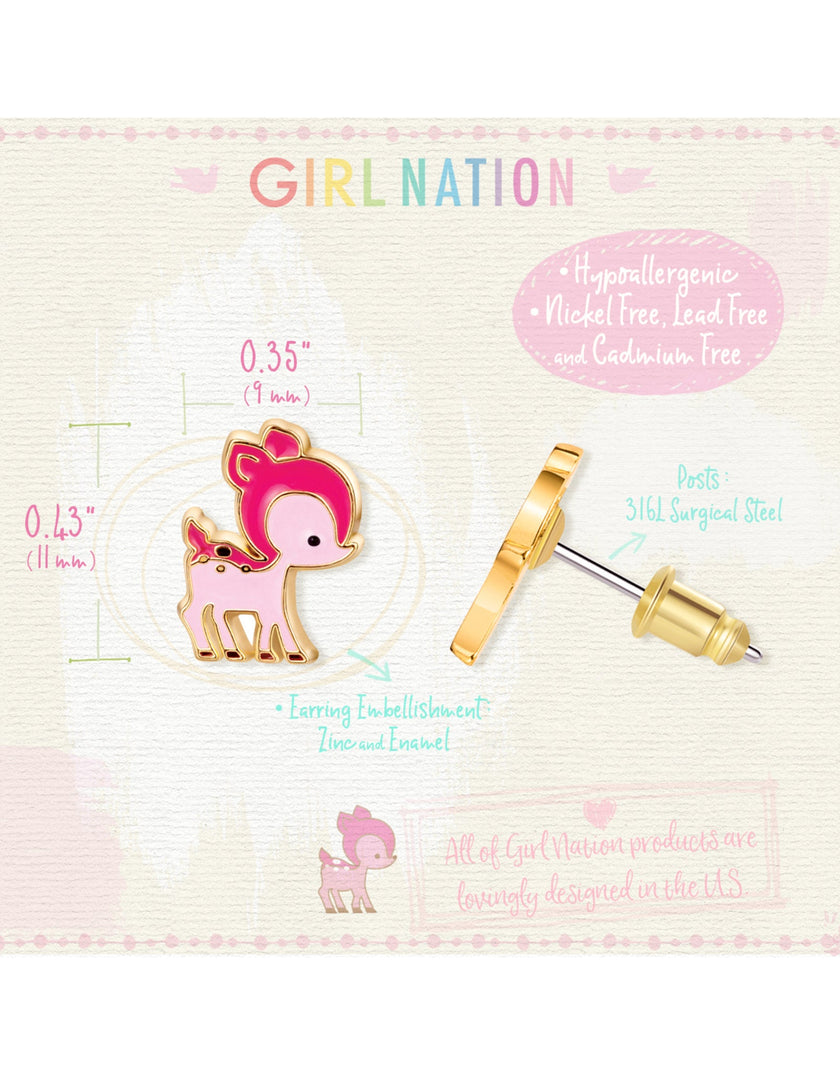 Enamel Stud Earrings - Pink Deer - Girl Nation