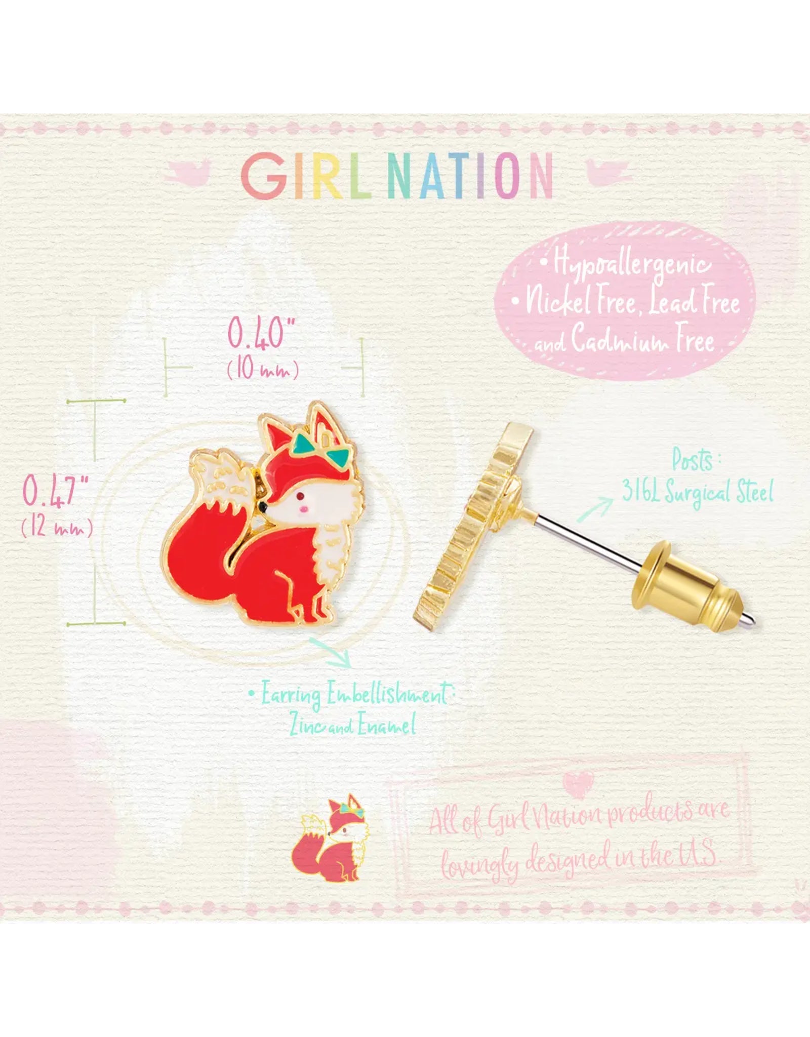 Enamel Stud Earrings - Fancy Fox - Girl Nation