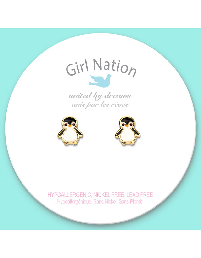 Enamel Stud Earrings - Penguin - Girl Nation