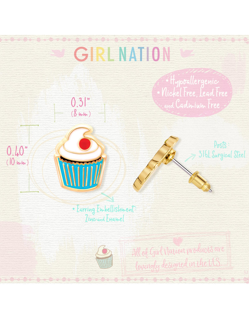 Enamel Stud Earrings - Cupcake - Girl Nation