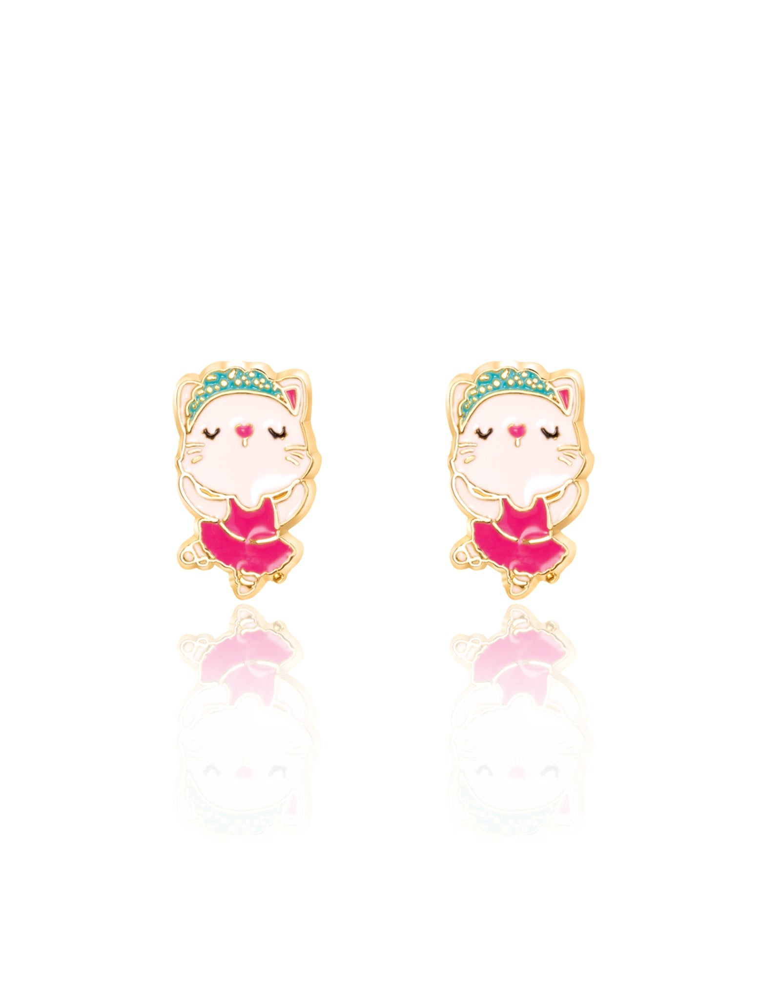 Enamel Studs Earrings - Kitty Ballerina - Girl Nation