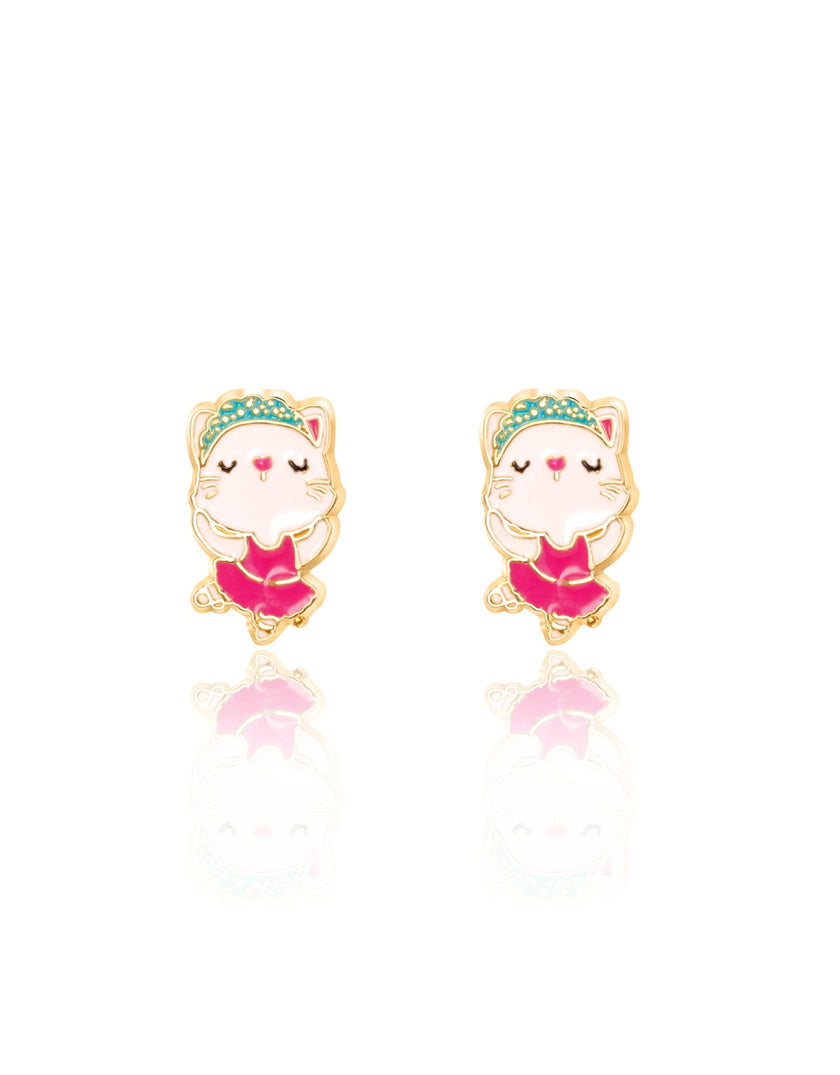 Enamel Studs Earrings - Kitty Ballerina - Girl Nation