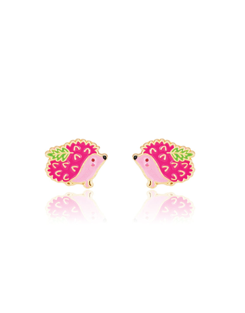Enamel Stud Earrings - Pink Hedgehog - Girl Nation