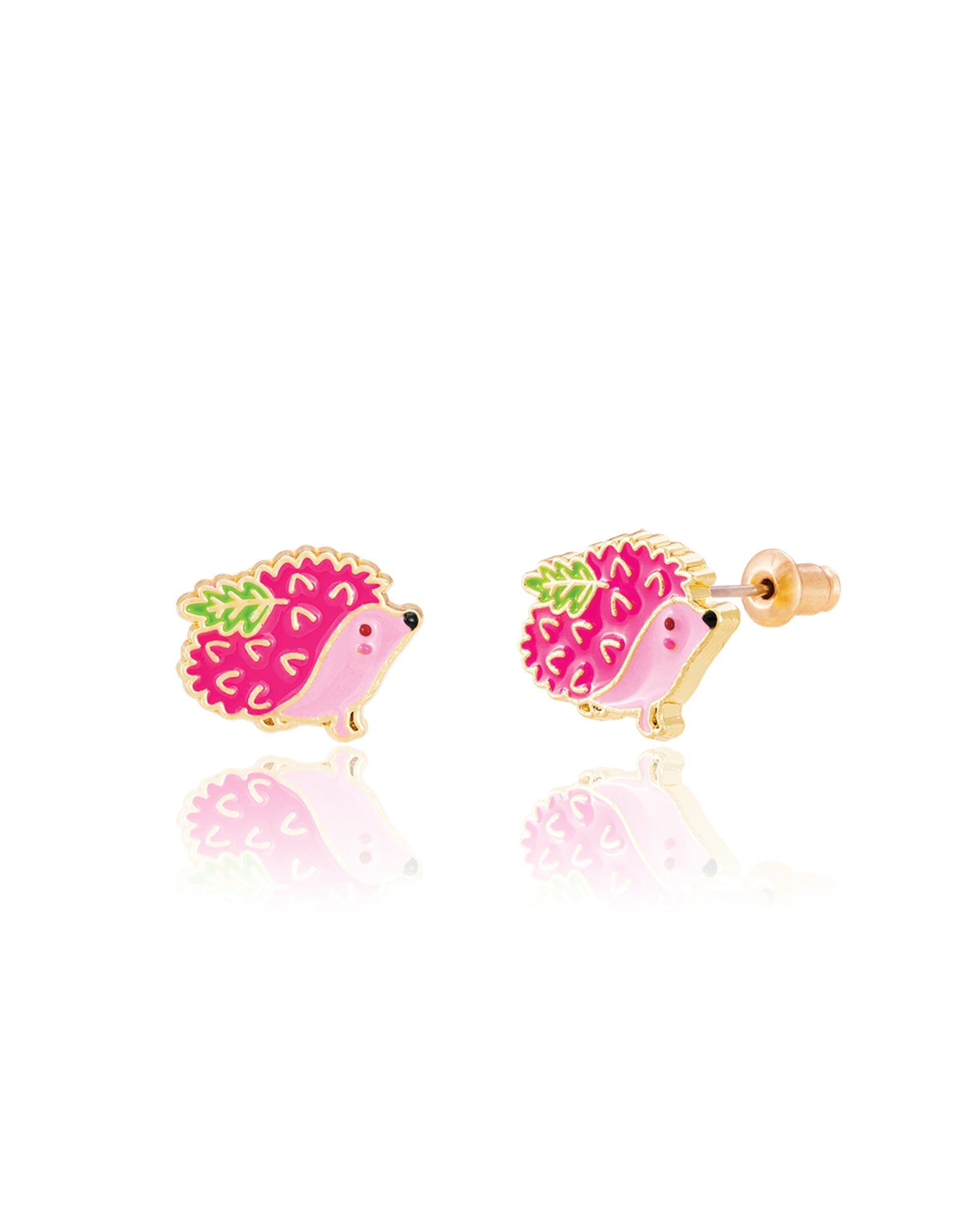 Enamel Stud Earrings - Pink Hedgehog - Girl Nation
