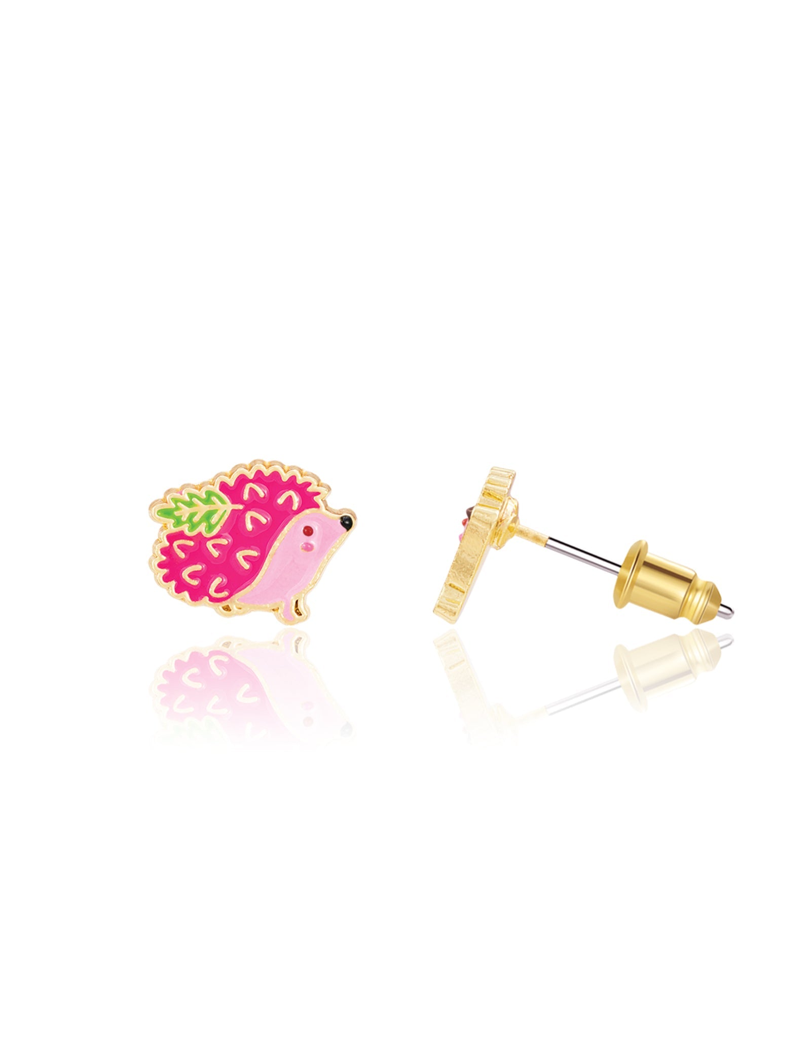 Enamel Stud Earrings - Pink Hedgehog - Girl Nation