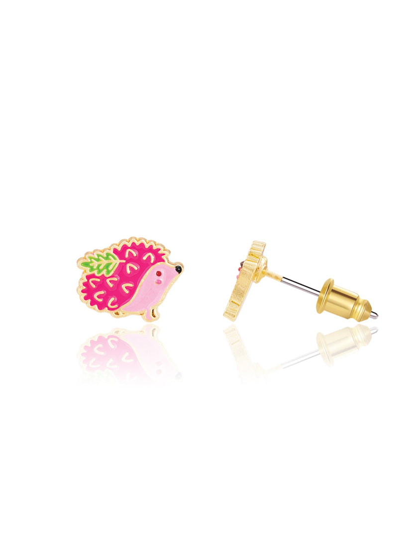 Enamel Stud Earrings - Pink Hedgehog - Girl Nation