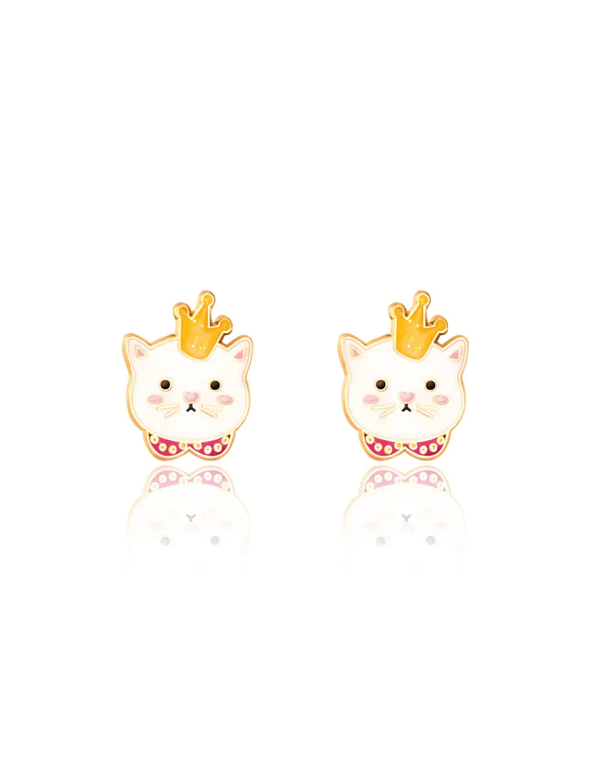 Enamel Stud Earrings - Kitty Princess - Girl Nation