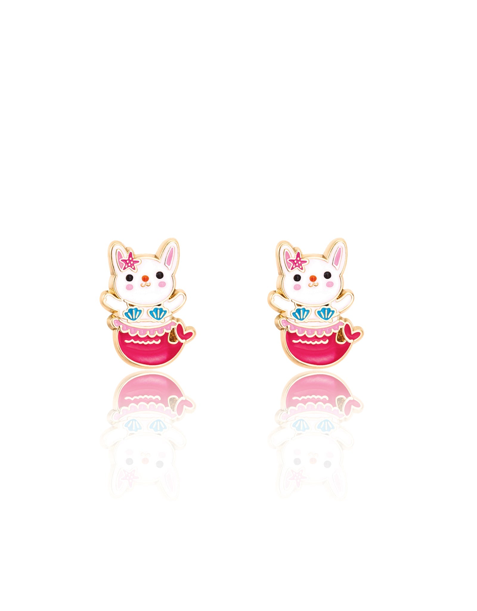 Enamel Stud Earrings - Bunny Mermaid - Girl Nation