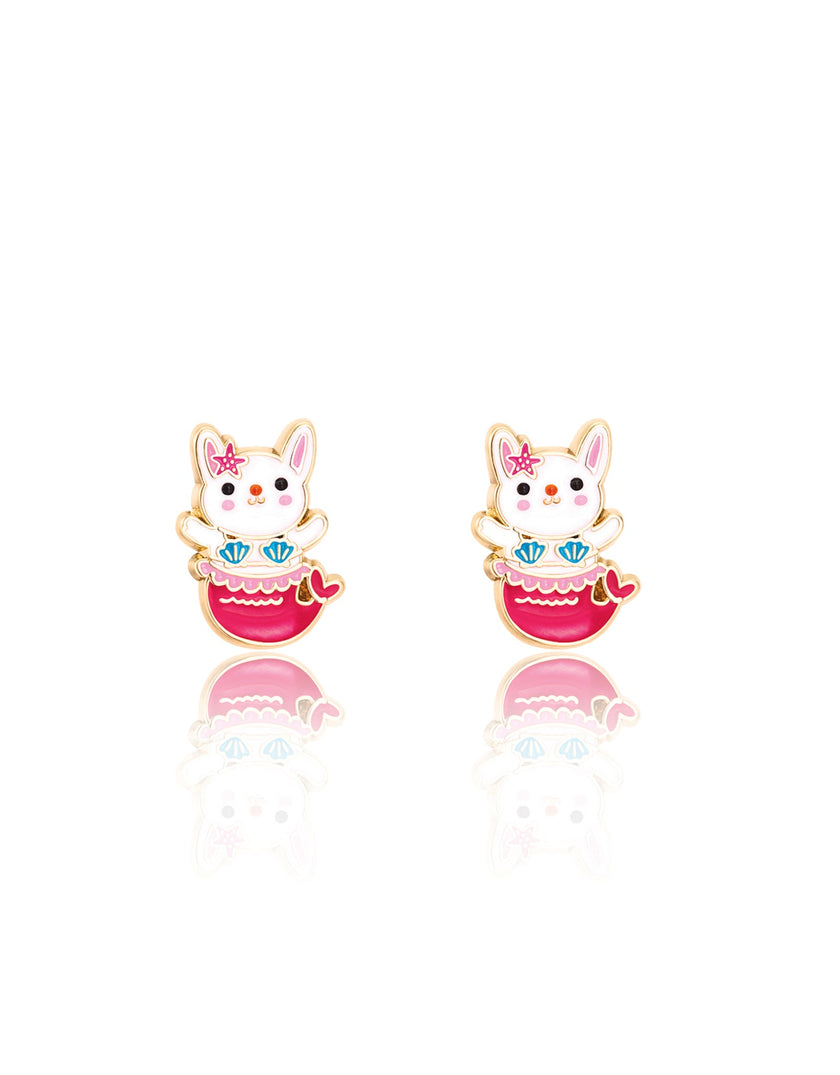Enamel Stud Earrings - Bunny Mermaid - Girl Nation