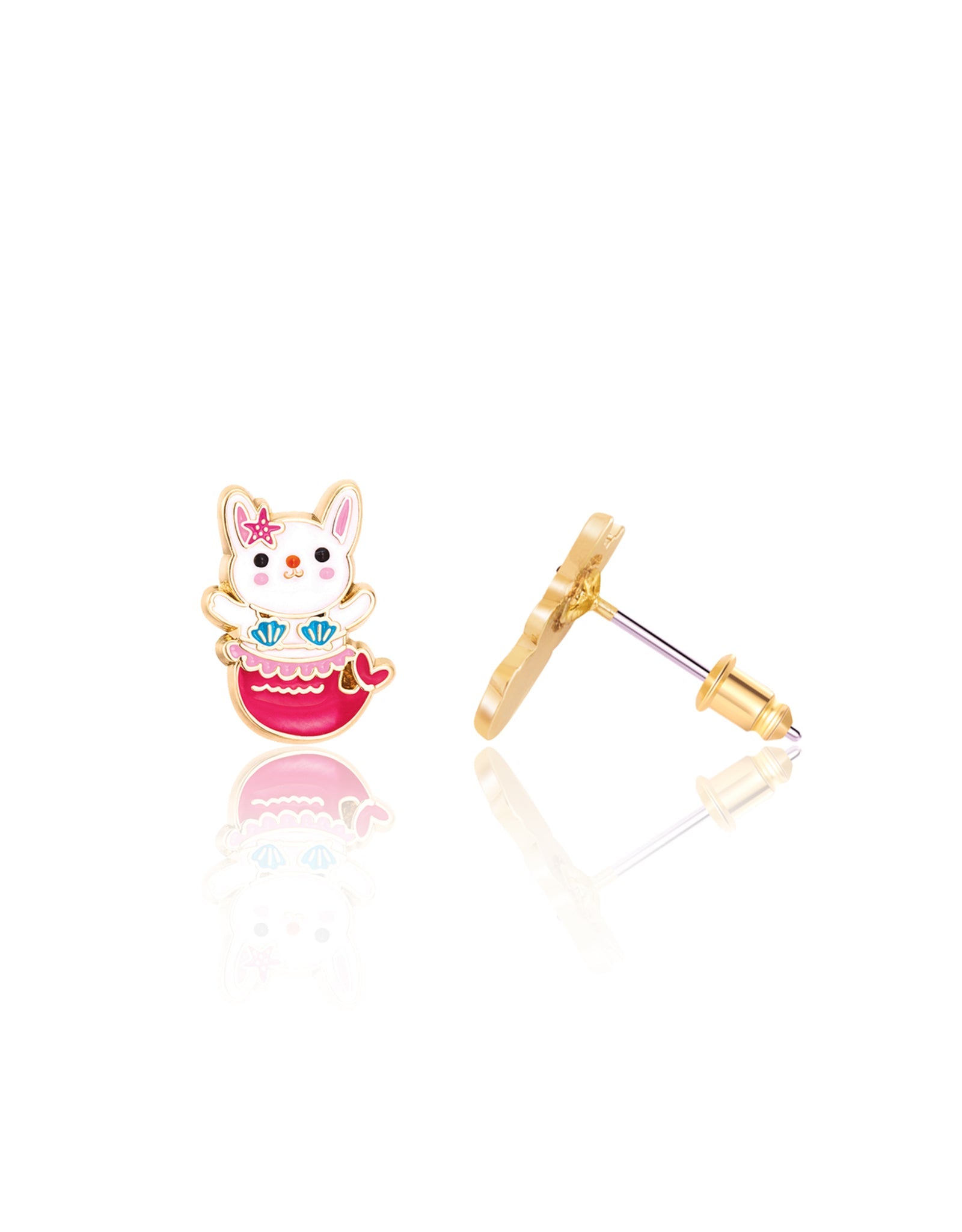 Enamel Stud Earrings - Bunny Mermaid - Girl Nation