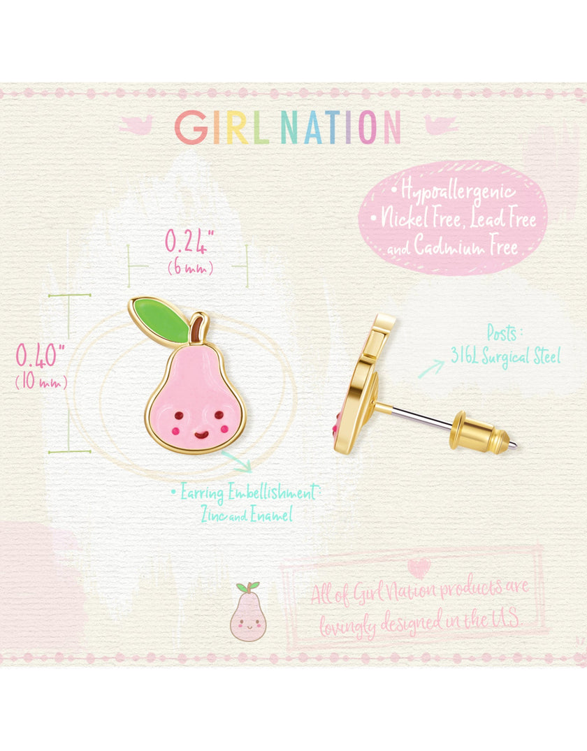 Enamel Stud Earrings - Pink Pear - Girl Nation