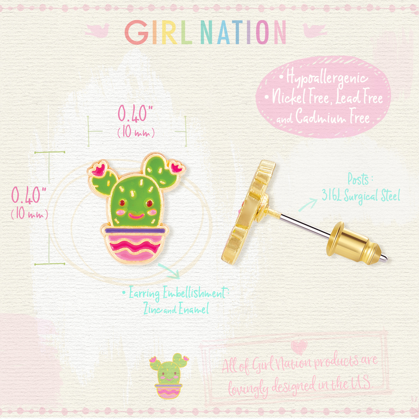 Enamel Stud Earrings - Cactus - Girl Nation