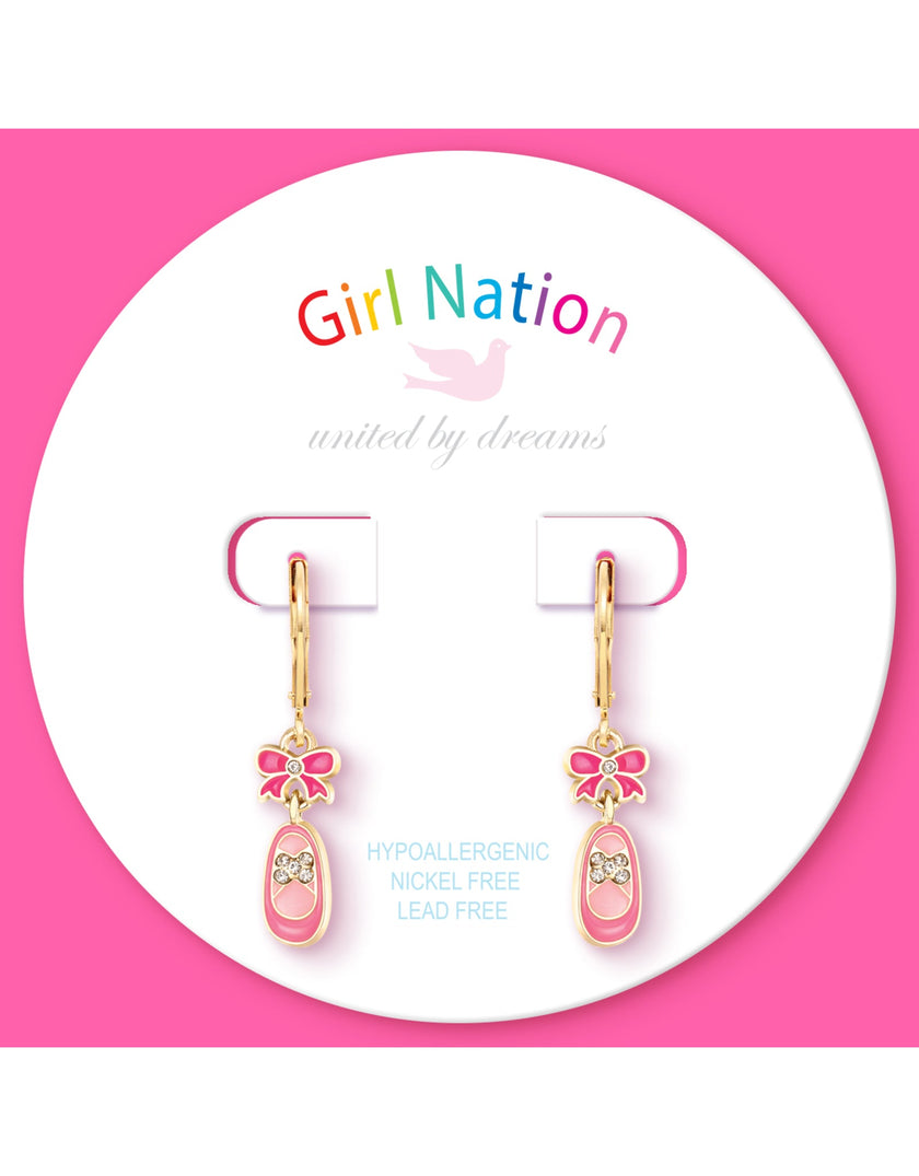 Lever Back Earrings - Crystal Ballet Shoe - Girl Nation