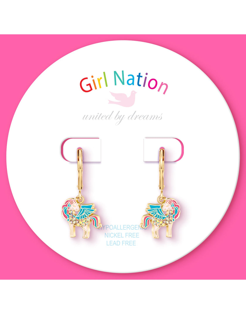 Lever Back Earrings - Crystal Unicorn Magic - Girl Nation