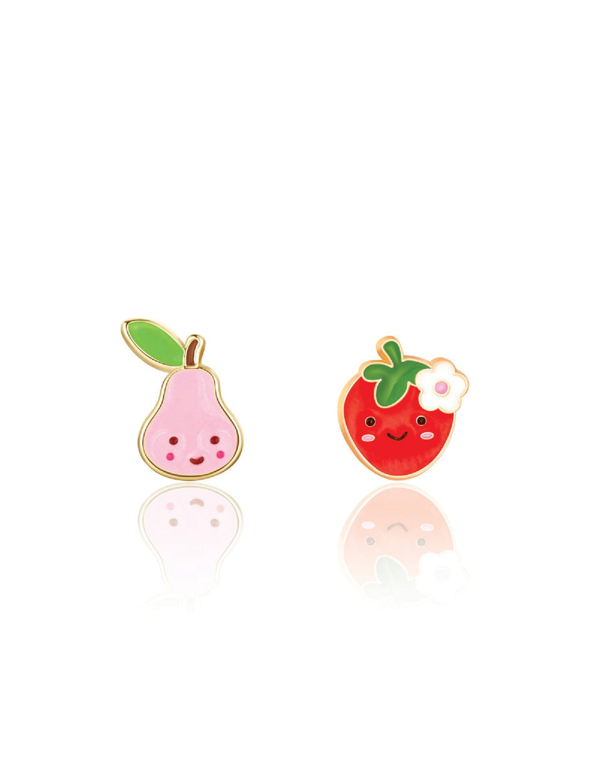 Enamel Earrings - Pink Pear and Strawberry Duo - Girl Nation