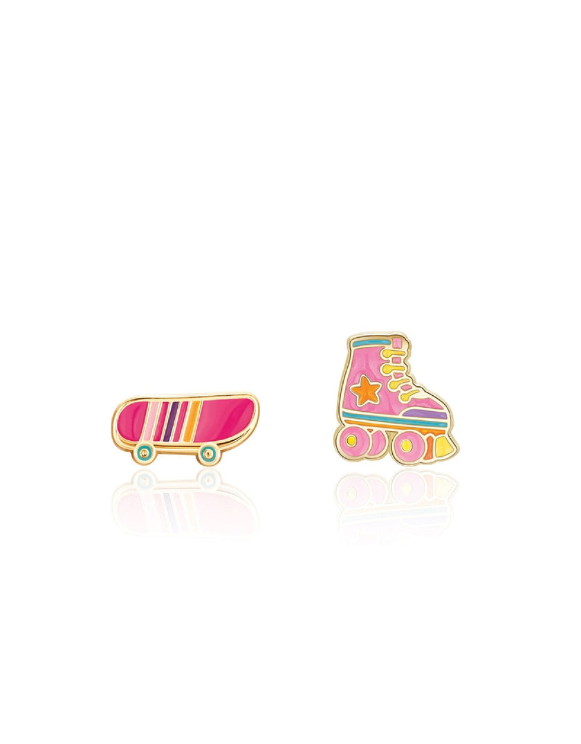 Enamel Stud Earrings - Skateboard and Roller Skate Duo - Girl Nation