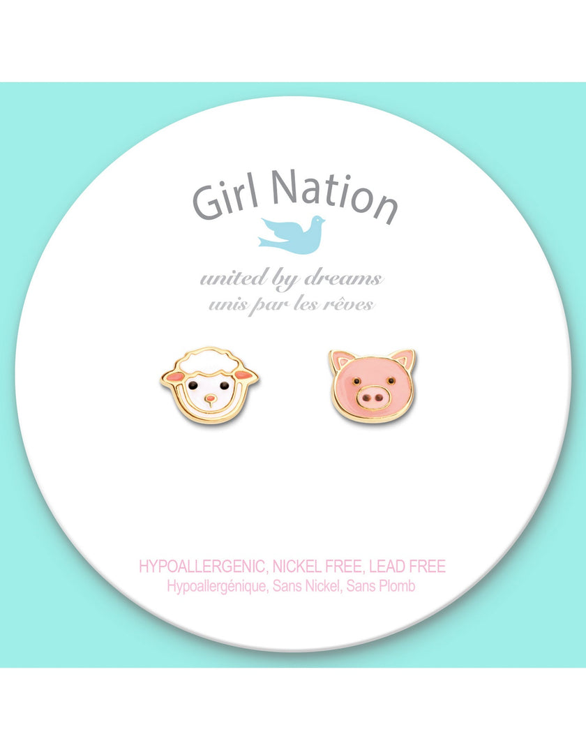 Enamel Stud Earrings - Farm Friend Duo - Girl Nation