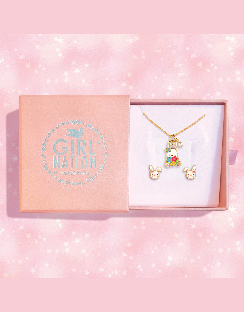 Necklace and Earring Gift Set - Bunny and Blooms - Girl Nation