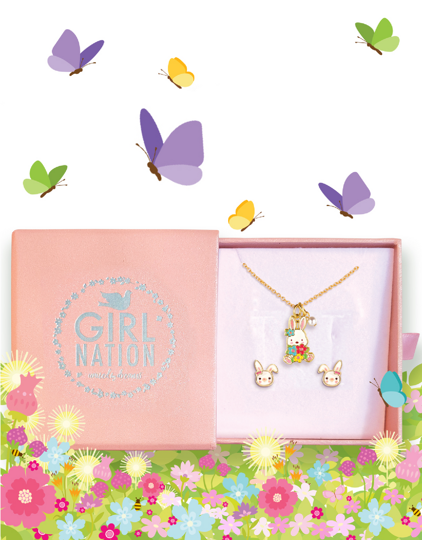 Necklace and Earring Gift Set - Bunny and Blooms - Girl Nation
