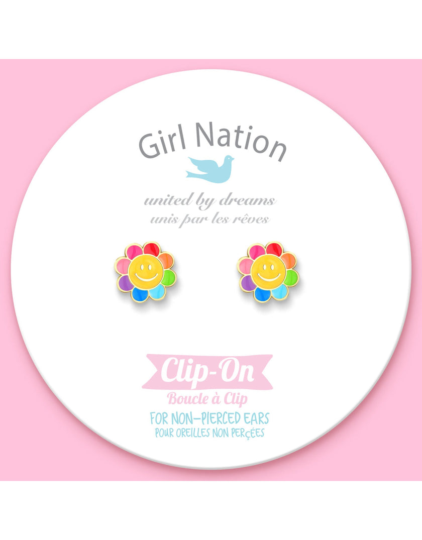 Enamel Clip-on Earrings - Rainbow Flower - Girl Nation