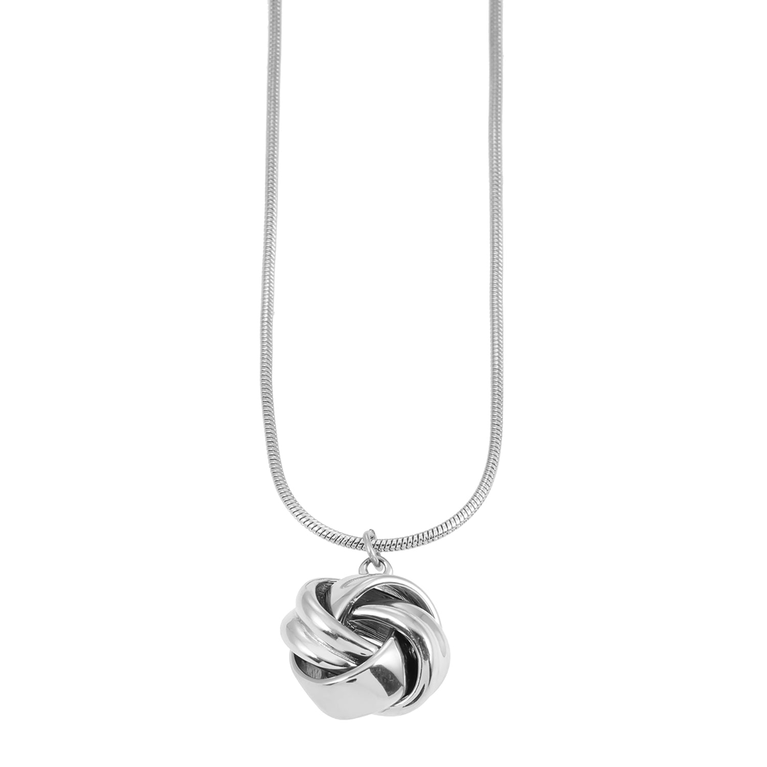 Style JASPUR : Collier chaîne imitation peau de serpent avec pendentif nœud d'amour en or blanc (argenté)