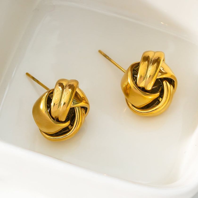 JATANI Gold: Contemporary Love-Knot Stud Earrings