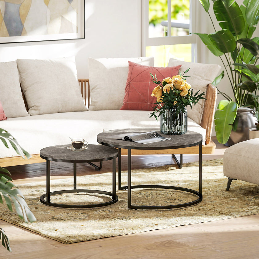 Zephyr Modern Nesting Coffee Table with Faux Marble Top-Grey