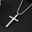 Collier JENGO en argent (or blanc) avec chaîne à maillons carrés et pendentif croix minimaliste pour femmes ou hommes.