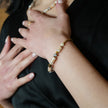 JERASA: Chalcedony Stones, Fresh Water Pearls & Gold Ball-Beaded Bracelet.