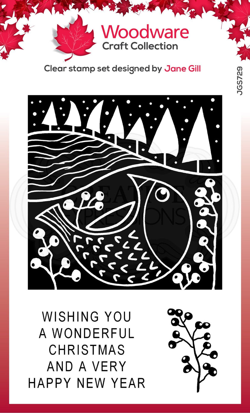 Woodware Clear Singles Lino Cut - Chubby Robin 4 in x 6 in Stamp
