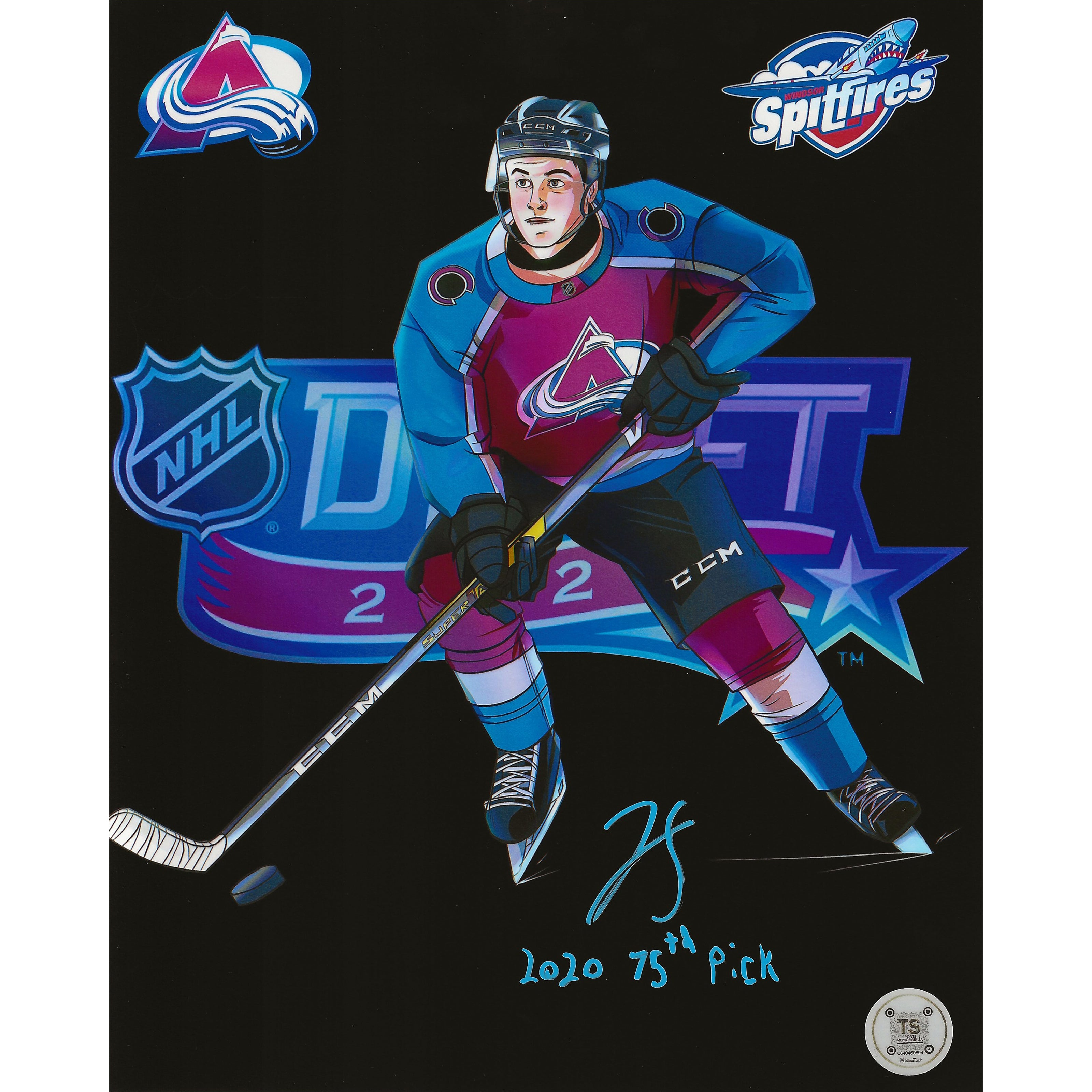 Jean-Luc Foudy Autographed Colorado Avalanche Artwork 8x10 Photo Inscribed 