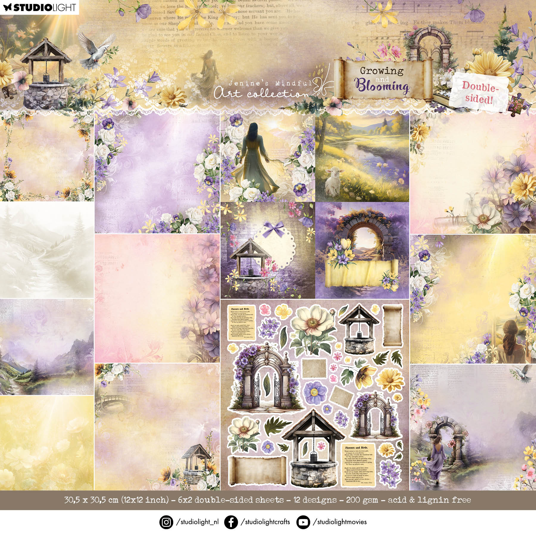 JMA Designer Paper Pad Double-Sided Scrapbooking Growing & Blooming 12 Sheets