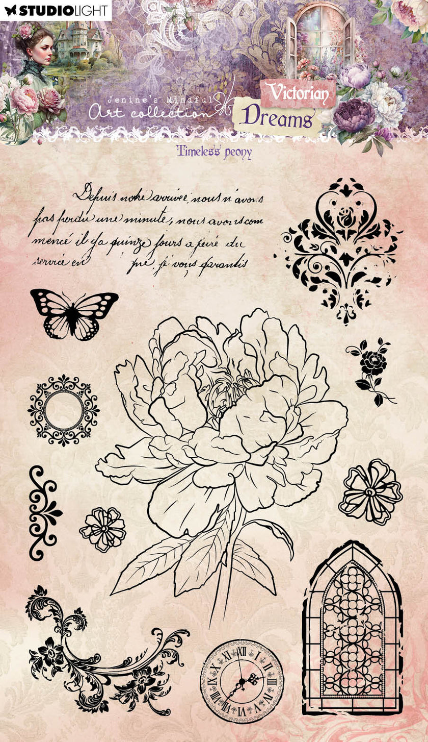 JMA Clear Stamp Timeless Peony Victorian Dreams 12 PC