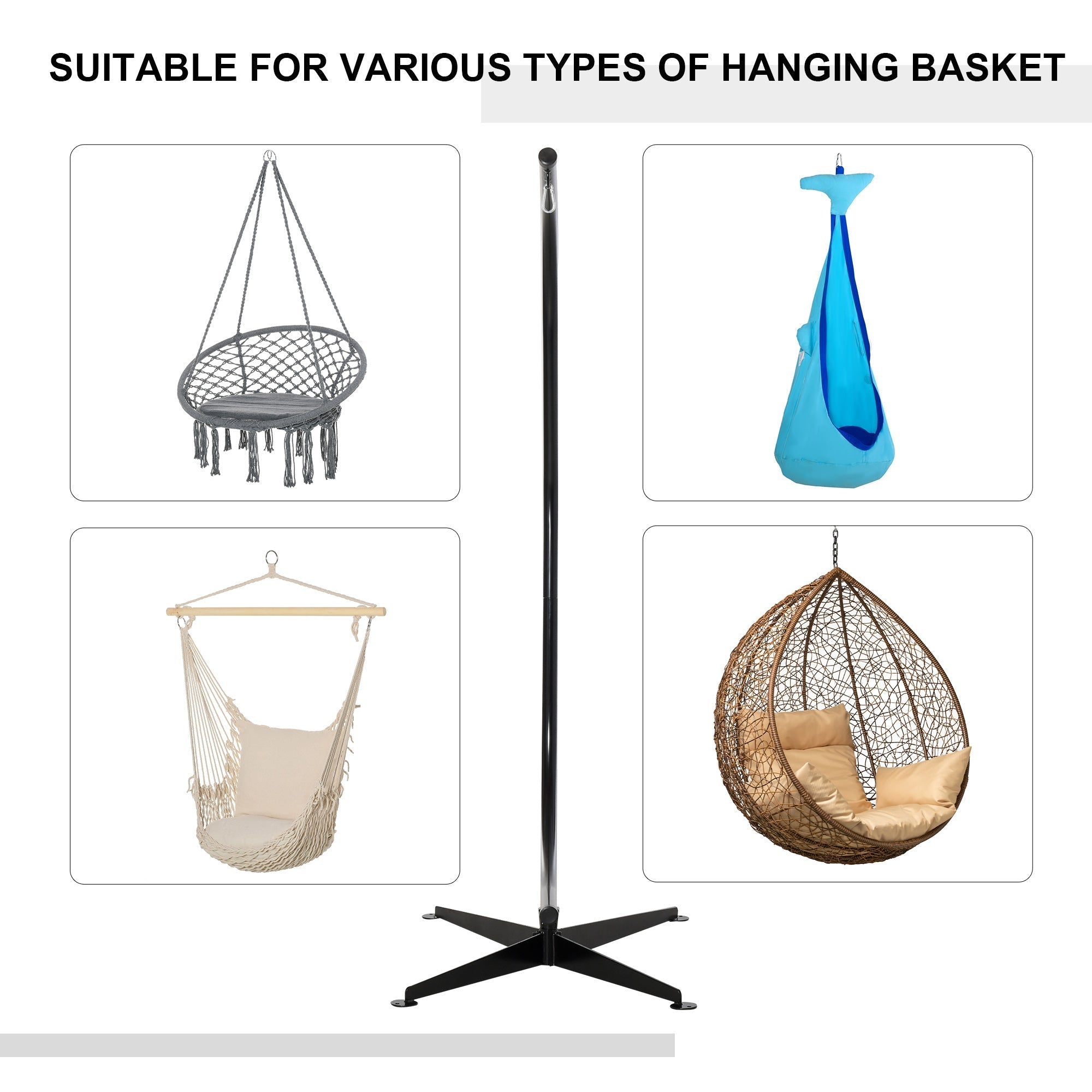 Outsunny Hanging Hammock Chair Stand C Stand Steel for Indoor Outdoor Air Porch Swing Chair
